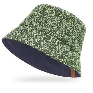 Loewe Green Patterned Bucket Hat reversible, navy blue on the inside, 100% AUTH